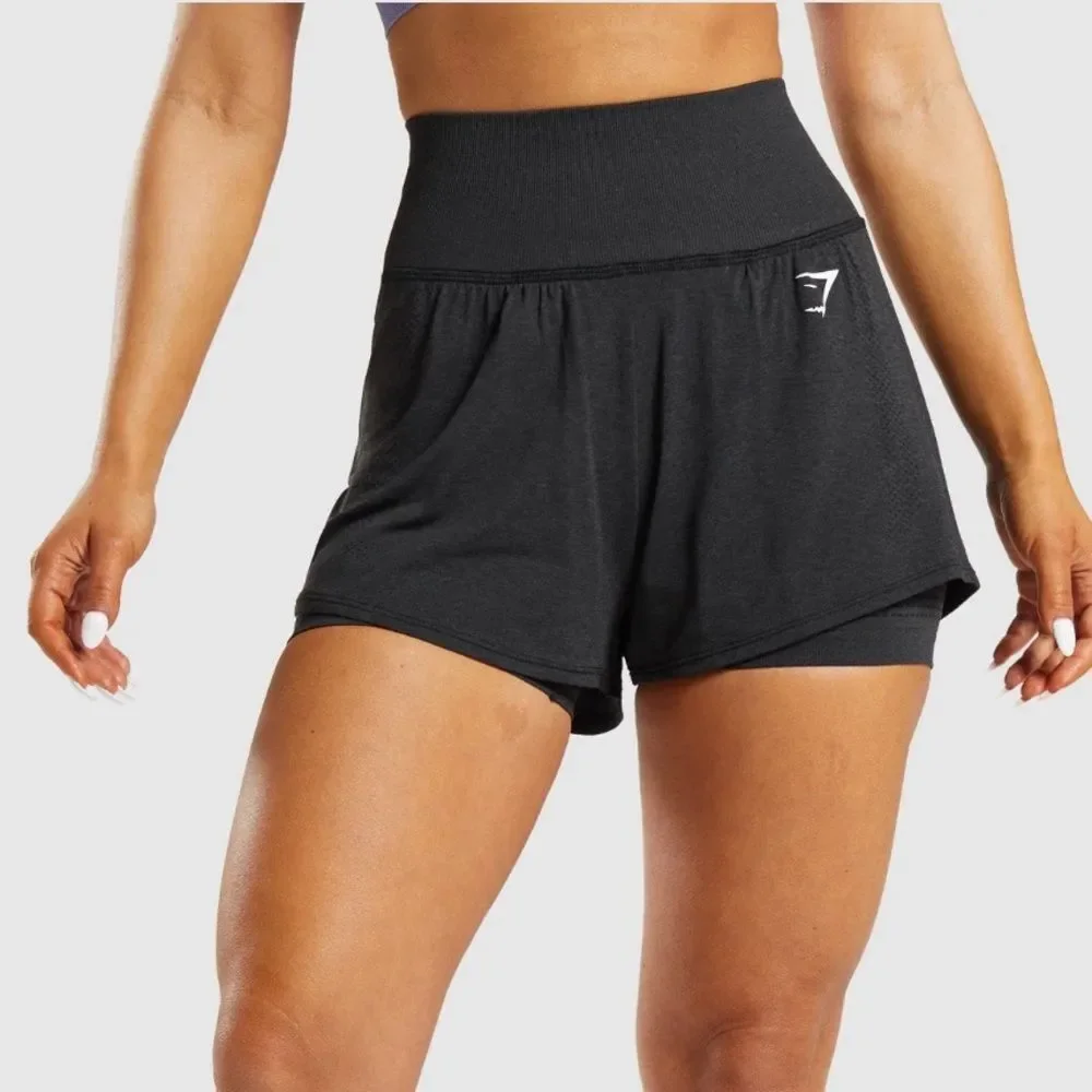 GYMSHARK VITAL SEAMLESS 2.0 2-IN-1 SHORTS Black Marl M NWT in packaging